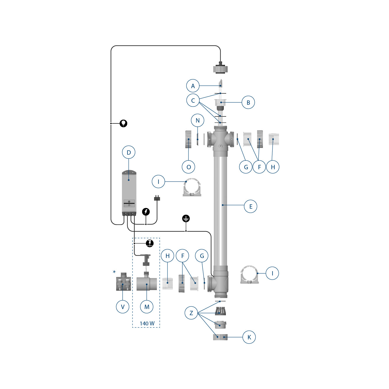 Blue Lagoon Duplex UV-C 80 W Exploded view